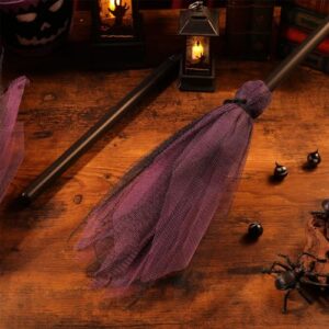 Veemoon Halloween Witch Flying Broom Mesh Tulle Removable Handle Witch Broom Masquerade Show Dress Up Wonder Broom Witch Broom for Halloween Cosplay Party (Random Colour)