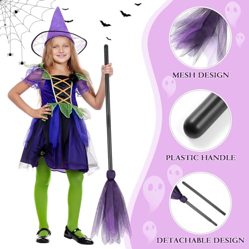 Veemoon Halloween Witch Flying Broom Mesh Tulle Removable Handle Witch Broom Masquerade Show Dress Up Wonder Broom Witch Broom for Halloween Cosplay Party (Random Colour)