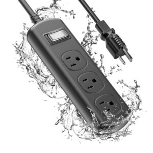 outdoor power strip weatherproof, 16awg/6 ft waterproof extension cord, ipx6 small surge protector with 3 wide spaced outlets, 1875w overload protection, outlet extender for kitchen bathroom patio