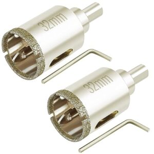 1 1/4 inch (32mm) diamond hole saw with center pilot bit, 2 pcs daduori 1.25 inch tile tip coated hole saw with guiding drill bit for glass, porcelain tile,ceramics, marble and granite