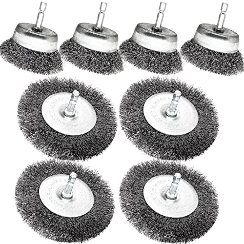 8 Pack Wire Brush for Drill, DaduoRi 3-4 Inches Wire Wheel Cup Brush Set, Drill Wire Brushes for Fast Cleaning Rust or Multipurpose Grinding (1/4" Hex Shank)