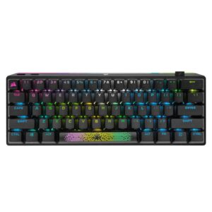 corsair k70 pro mini wireless rgb 60% mechanical gaming keyboard (fastest sub-1ms, swappable cherry mx speed keyswitches, aluminum frame, pbt double-shot keycaps) qwerty, na layout - black