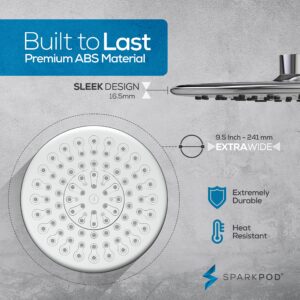 SparkPod 9.5 Inch Large Rain Shower Head - Luxury Rainfall Shower Head - High Pressure Showerhead, Full Body Coverage with Anti-Clog Silicone Nozzles -No Hassle, Easy Install (1/2 NPT, Chrome)