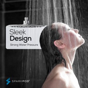 SparkPod 9.5 Inch Large Rain Shower Head - Luxury Rainfall Shower Head - High Pressure Showerhead, Full Body Coverage with Anti-Clog Silicone Nozzles -No Hassle, Easy Install (1/2 NPT, Chrome)