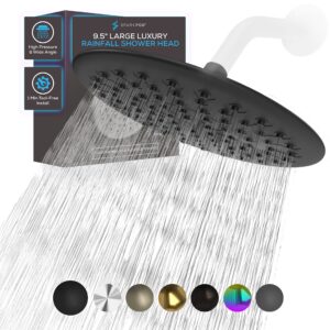 sparkpod 9.5 inch large rain shower head - luxury rainfall shower head - high pressure showerhead, full body coverage with anti-clog silicone nozzles - no hassle, easy install (1/2 npt, black matte)