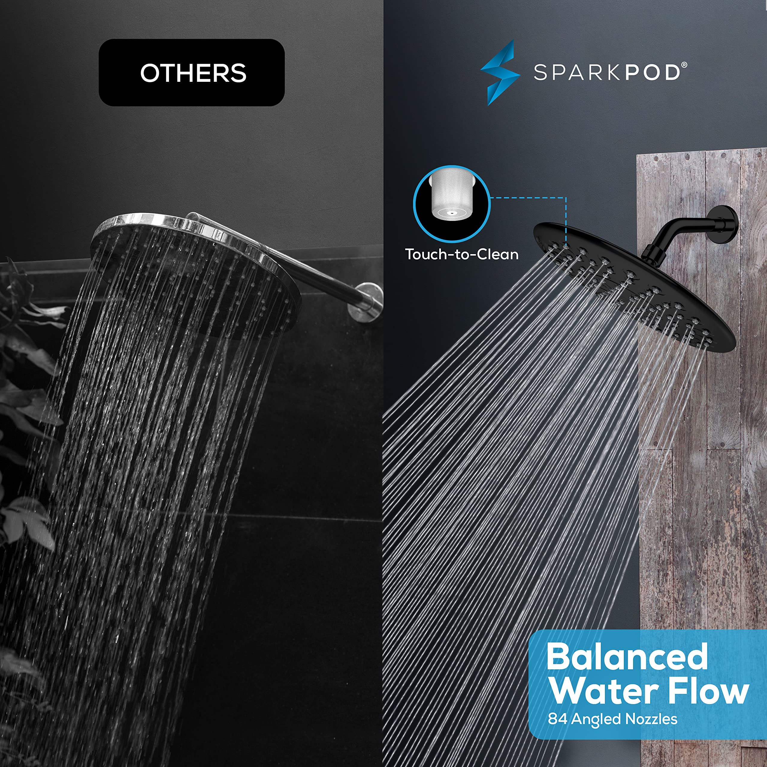 SparkPod 9.5 Inch Large Rain Shower Head - Luxury Rainfall Shower Head - High Pressure Showerhead, Full Body Coverage with Anti-Clog Silicone Nozzles - No Hassle, Easy Install (1/2 NPT, Black Matte)