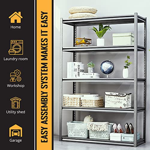 Rigma 5 Tier Garage Shelf, Heavy Duty Steel Shelving Unit, Adjustable Metal Multi-use Storage Rack, Shelves for Garage Kitchen Office Warehouse Industrial Utility Yard 47" W X 20" D X 72" H, (Black)