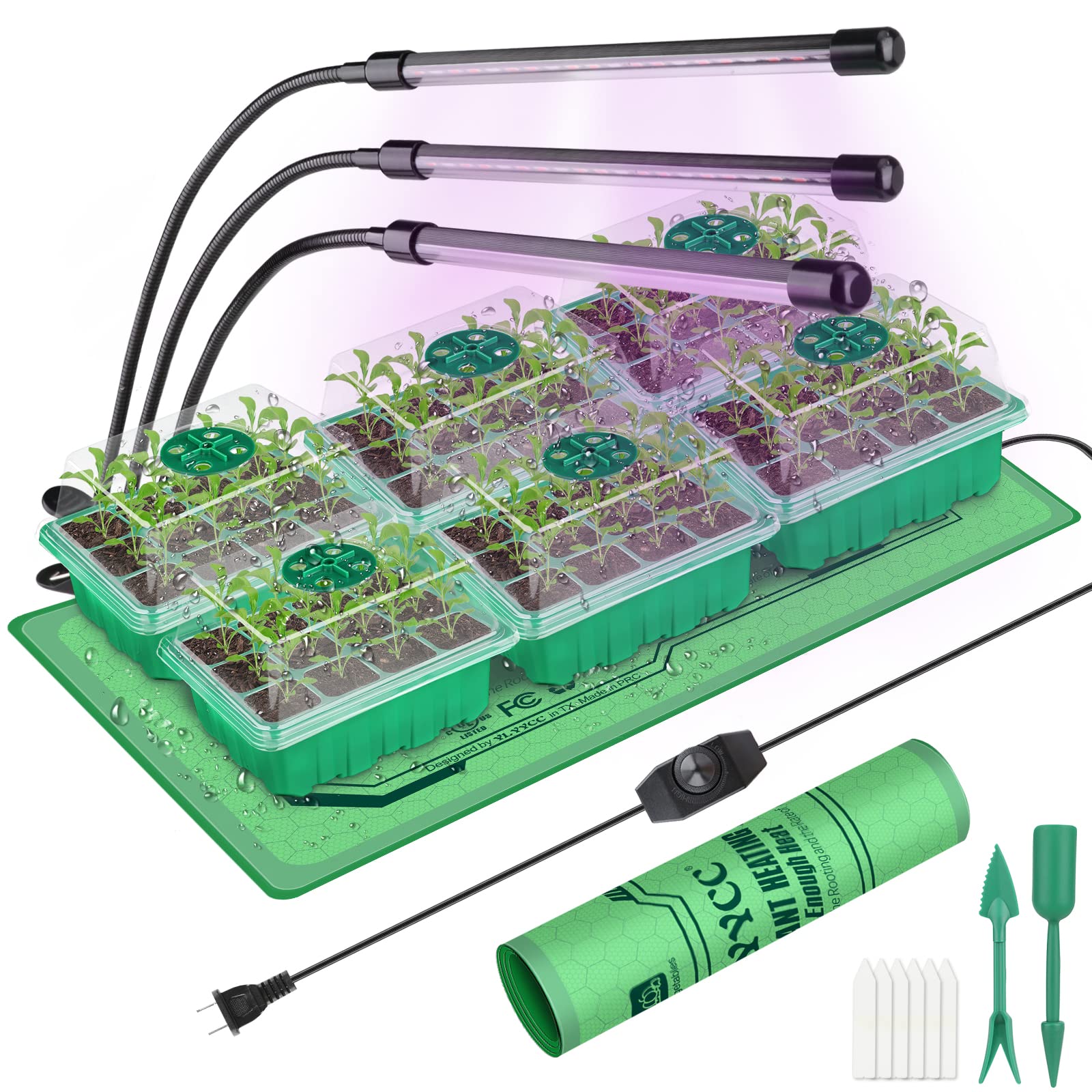 YLYYCC Seed Starter Kit with Grow Light,72 Cells Seed Starter Tray with Humidity Dome and Seedling Heat Mat Seedling Starter Trays for Seed Starter,Seed Growing Germination Kit,Plant Propagation kit