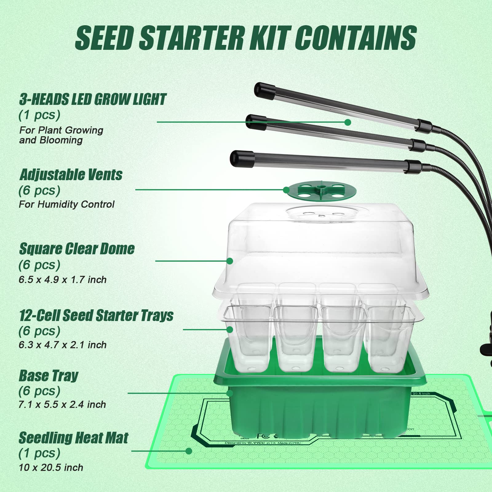 YLYYCC Seed Starter Kit with Grow Light,72 Cells Seed Starter Tray with Humidity Dome and Seedling Heat Mat Seedling Starter Trays for Seed Starter,Seed Growing Germination Kit,Plant Propagation kit