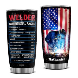 wowcugi personalized welder tumbler nutrition facts american flag pride tumblers stainless steel 20oz 30oz insulated travel cups welders gifts for men women dad grandpa father's day birthday christmas