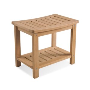 psilvam poly lumber shower bench, shower stool with storage shelf, water resistant & non-slip design shower seat for bathroom, living room, bedroom 21 1/4"×14"×18 1/2"（teak color）