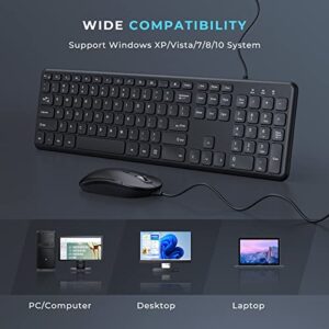 Wired Keyboard and Mouse Combo, USB Wired Corded Keyboard Mouse Set, Ultra Thin Full Size Keyboard and Mouse with Number Pad for Windows 7/8/10 Computer Laptop PC Desktop Notebook-Black