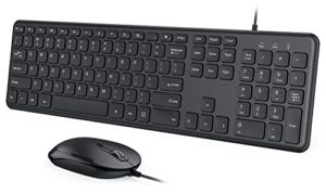 wired keyboard and mouse combo, usb wired corded keyboard mouse set, ultra thin full size keyboard and mouse with number pad for windows 7/8/10 computer laptop pc desktop notebook-black