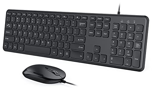 Wired Keyboard and Mouse Combo, USB Wired Corded Keyboard Mouse Set, Ultra Thin Full Size Keyboard and Mouse with Number Pad for Windows 7/8/10 Computer Laptop PC Desktop Notebook-Black