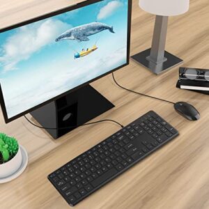 Wired Keyboard and Mouse Combo, USB Wired Corded Keyboard Mouse Set, Ultra Thin Full Size Keyboard and Mouse with Number Pad for Windows 7/8/10 Computer Laptop PC Desktop Notebook-Black