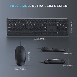 Wired Keyboard and Mouse Combo, USB Wired Corded Keyboard Mouse Set, Ultra Thin Full Size Keyboard and Mouse with Number Pad for Windows 7/8/10 Computer Laptop PC Desktop Notebook-Black