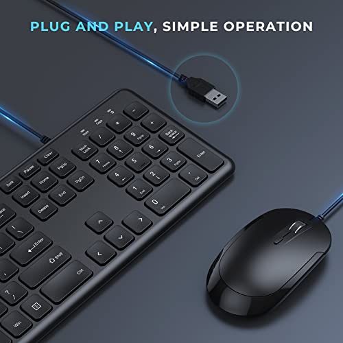 Wired Keyboard and Mouse Combo, USB Wired Corded Keyboard Mouse Set, Ultra Thin Full Size Keyboard and Mouse with Number Pad for Windows 7/8/10 Computer Laptop PC Desktop Notebook-Black