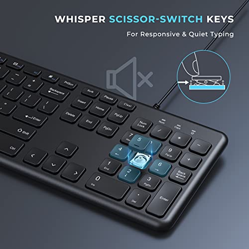 Wired Keyboard and Mouse Combo, USB Wired Corded Keyboard Mouse Set, Ultra Thin Full Size Keyboard and Mouse with Number Pad for Windows 7/8/10 Computer Laptop PC Desktop Notebook-Black