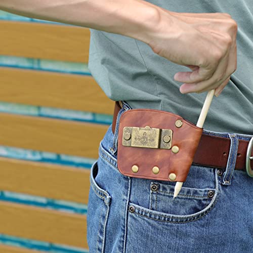 TOURBON Leather Clip on Tape Measure Holder Measuring Tape Holster with Pencil Pouch