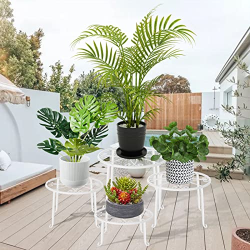 Brightdeco 4 Pack Metal Plant Stands Outdoor Indoor for Patio Round Potted Holder for Large Plants Multiple Flower Planter, White