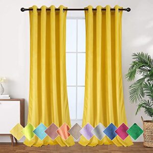 tony's collection christmas yellow velvet curtains, super soft room darkening insulated small window drapes for bedroom living room dining shower backdrop(34x63 inch, yellow, 2 panels)