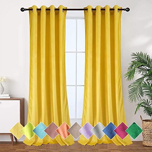 Tony's collection Christmas Yellow Velvet Curtains, Super Soft Room Darkening Insulated Small Window Drapes for Bedroom Living Room Dining Shower Backdrop(34x63 Inch, Yellow, 2 Panels)