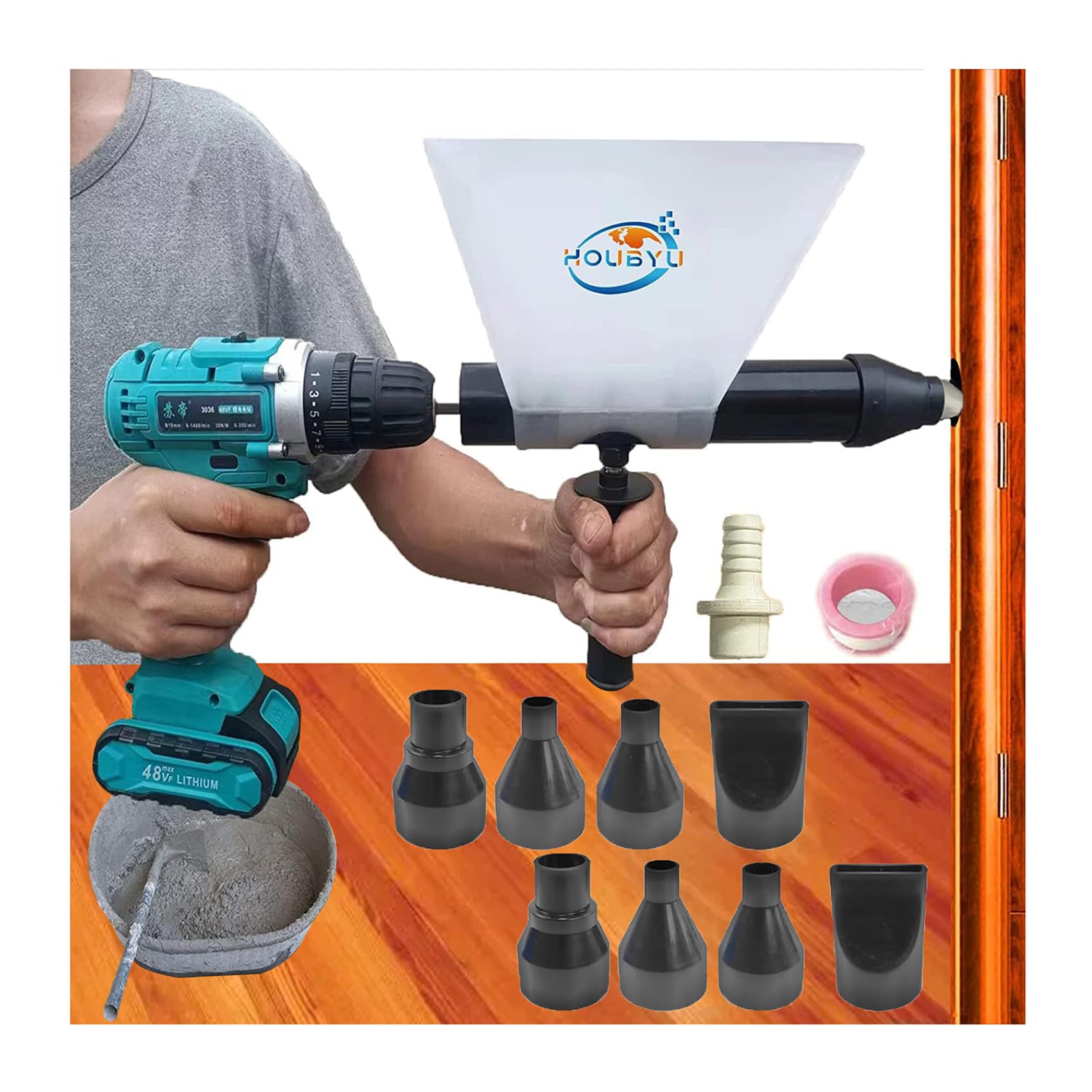 Electric Mortar Grout Gun Portable Pointing Grouting Caulking Sprayer with 5 Nozzles (Without Electric Drill)