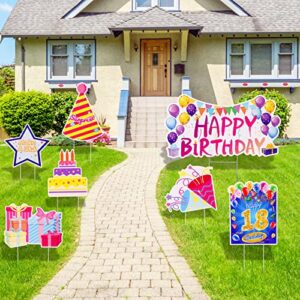 HOMENOTE 7Pcs Happy Birthday Yard Signs With Stakes, 5m LED Light and Personalized Sign, 23.6’’Foldable Large Happy Birthday Sign, Full Set Supplies for Yard Lawn Outdoor Birthday Decoration Party