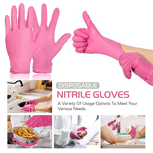 ranrose Disposable Nitrile Gloves Pink Medium,100PCS Pink Non Latex Gloves Medium Cleaning Disposable Latex Free Medium Gloves for Nail Tech Gloves (Pink-M)