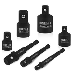 swanlake 7pcs impact power drill socket-adapter set, hex-shank socket to drill 1/4" 3/8" 1/2" impact driver adapter