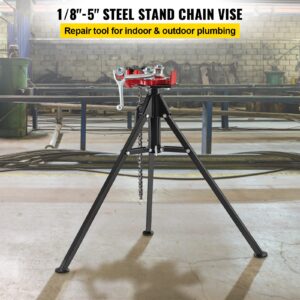 VEVOR Tripod Pipe Chain Vise | 1/8"-5" Pipe Capacity | 36.4" Length | Portable Folding Steel Legs | Grab, Support, and Bend Pipes | Ideal for Factory, Workshop, and Home Use