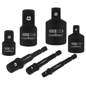 horusdy 7-piece power drill impact sockets adapter set, hex shank socket to drill adapter 1/4" 3/8" 1/2" impact driver adapter