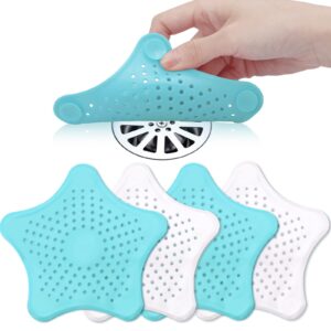4 pack hair catcher shower drain hair catcher drain cover bathtub drain cover silicone hair stopper for shower drain with suction cup, easy to install and clean, suit for bathroom, bathtub, kitchen