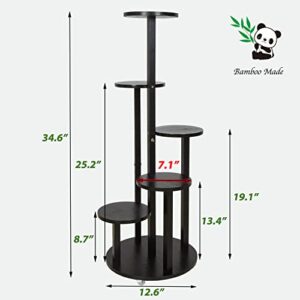 Bamboo Plant Stand for Indoor Outdoor 5 Tier Tall Corner Plant Stand Round Display Rack Multiple Flower Pots Holder Shelf for Patio Garden, Living Room, Balcony and Bedroom (Black)