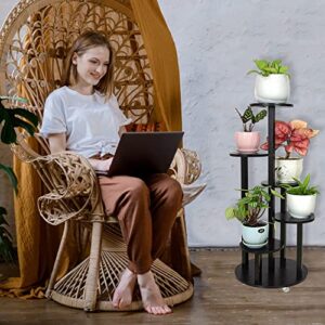 Bamboo Plant Stand for Indoor Outdoor 5 Tier Tall Corner Plant Stand Round Display Rack Multiple Flower Pots Holder Shelf for Patio Garden, Living Room, Balcony and Bedroom (Black)