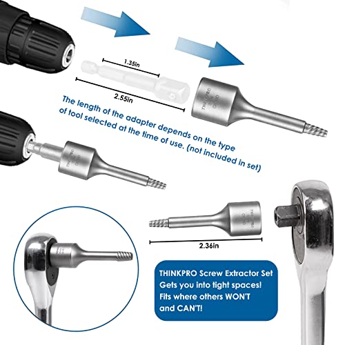 THINKPRO 6PCS Screw Extractor Set, Extended Version 3/8" Inch Drive Stripped Screw Remover, 2-in-1 Functional Easy Out Bolt Extractor Set, for Removing Broken Studs, Bolts, Screws