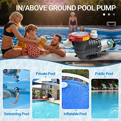 AUTOGEN Pool Pump, 2.0 HP 8000 GPH 115V/230 V Swimming Pool Pump, 1500 W Dual Voltage Pool Pumps Above Ground with Strainer Basket and Drain Plug 60HZ Silent Operation, UL for Security