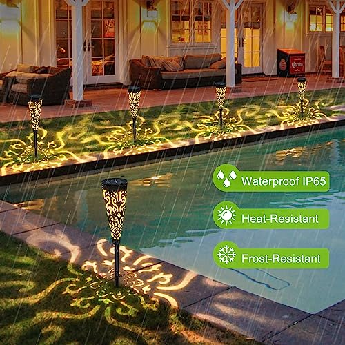 Go2garden Solar Lights Decorative, 6Pcs Tall Solar Stakes Lights Outdoor Waterproof for Patio, Yard, Pathway, Outdoor, Lawn Decor Landscape Lighting (Black)