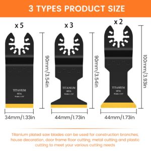 JTWEB Titanium Oscillating Tool Blade, 10PCS Oscillating Saw Blades Metal Cutting Multi Tool Blades Kits Wood and Metal Nails Plastic, Multitool Blades fit Dewalt Milwaukee Bosch Dremel Rockwell