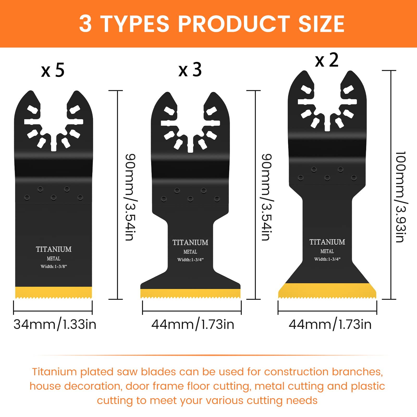 JTWEB Titanium Oscillating Tool Blade, 10PCS Oscillating Saw Blades Metal Cutting Multi Tool Blades Kits Wood and Metal Nails Plastic, Multitool Blades fit Dewalt Milwaukee Bosch Dremel Rockwell