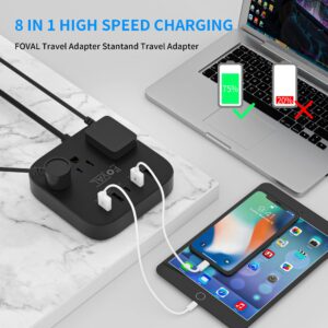 European Travel Plug Adapter, FOVAL EU UK US Power Strip with USB C and 4 USB Ports, 3 AC Outlets, Wall Mountable, 5ft Extension Cord, Compact for Travel, Cruise Ship, Home Office (Black)