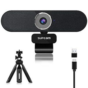 supcam 4k uhd webcam, ai auto framing, gesture control 3x zoomable, usb webcam with microphone for desktop, streaming web cam with speaker, rotatable privacy cover and tripod, wide compatibility