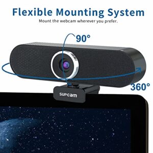 SUPCAM 4K UHD Webcam, AI Auto Framing, Gesture Control 3X Zoomable, USB Webcam with Microphone for Desktop, Streaming Web Cam with Speaker, Rotatable Privacy Cover and Tripod, Wide Compatibility