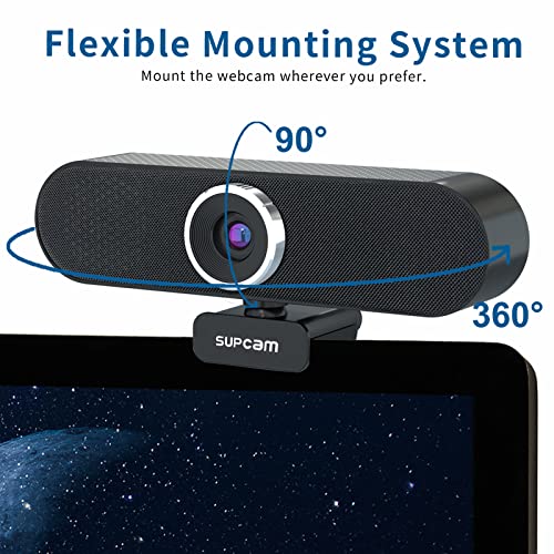 SUPCAM 4K UHD Webcam, AI Auto Framing, Gesture Control 3X Zoomable, USB Webcam with Microphone for Desktop, Streaming Web Cam with Speaker, Rotatable Privacy Cover and Tripod, Wide Compatibility