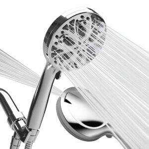 sparkpod 10-mode shower head with hose - luxury 5" high pressure shower heads - handheld shower head with high pressure built-in power jet, stainless steel 6ft hose and bracket (polished chrome)