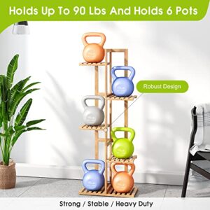 BMOSU Bamboo Plant Stand For Indoor Outdoor Plants Corner Plant Shelf Flower Stands Tall Plant Shelf 6 Potted Holder Shelf Plant Rack Potted Plant Holder Display Rack For Balcony Bedroom Living