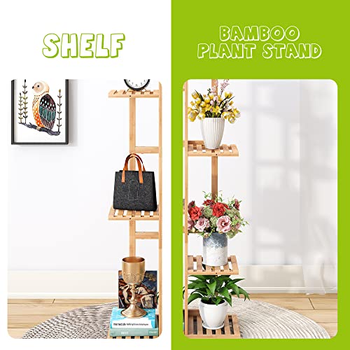 BMOSU Bamboo Plant Stand For Indoor Outdoor Plants Corner Plant Shelf Flower Stands Tall Plant Shelf 6 Potted Holder Shelf Plant Rack Potted Plant Holder Display Rack For Balcony Bedroom Living