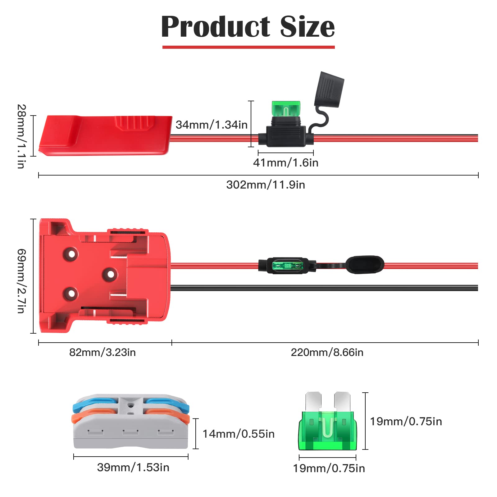 2 Packs Power Wheel Adapter for Milwaukee M18 Battery Adapter 18V Power Wheels Battery Converter with Fuses & Wire Terminals, 12AWG Wire, Power Connector for DIY Rc Car Toys, Robotics and Rc Truck