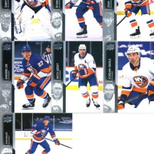 2021-22 Upper Deck Complete (Series 1 & 2) New York Islanders Veteran Team Set of 13 Cards: Josh Bailey(#113), Jordan Eberle(#114), Nick Leddy(#115), Anders Lee(#116), Jean-Gabriel Pageau(#117), Ryan Pulock(#118), Semyon Varlamov(#119), Mathew Barzal(#362