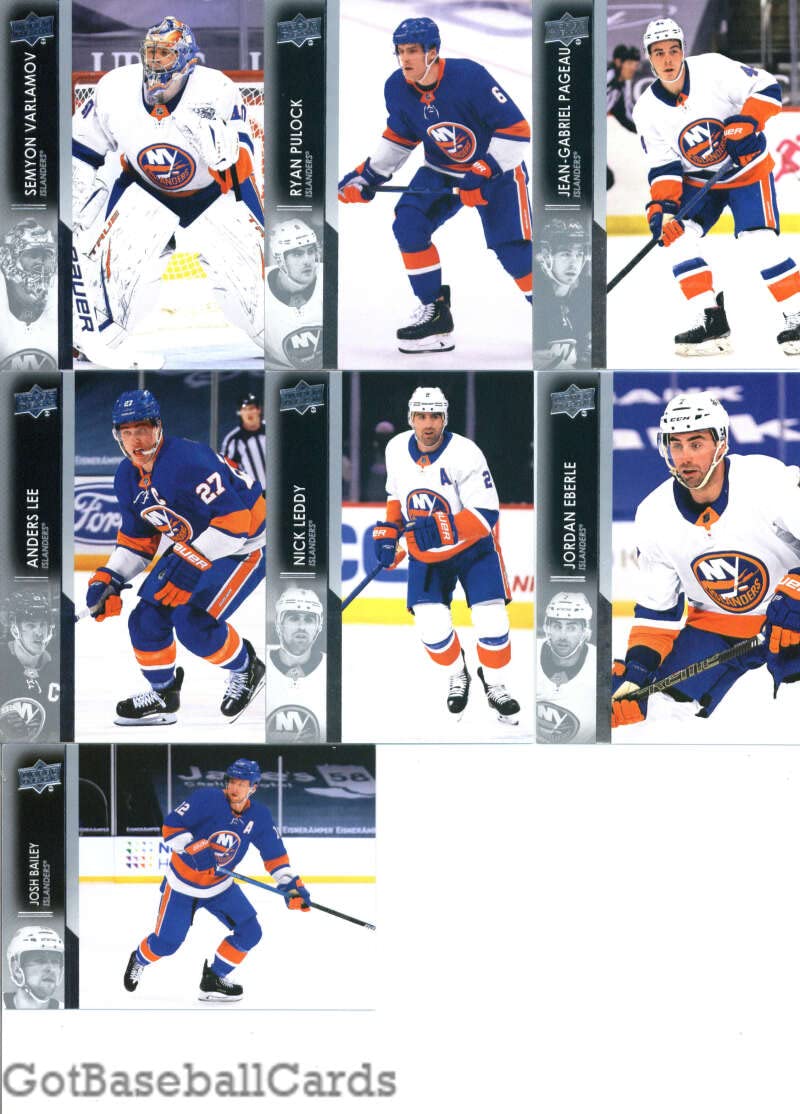 2021-22 Upper Deck Complete (Series 1 & 2) New York Islanders Veteran Team Set of 13 Cards: Josh Bailey(#113), Jordan Eberle(#114), Nick Leddy(#115), Anders Lee(#116), Jean-Gabriel Pageau(#117), Ryan Pulock(#118), Semyon Varlamov(#119), Mathew Barzal(#362